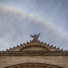 Rainbow and church